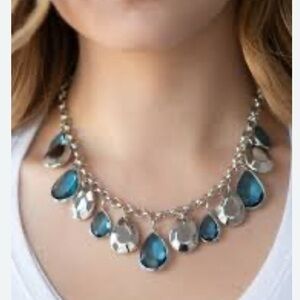 Sophisticated Silver and Blue Necklace with Teardrop Pendants